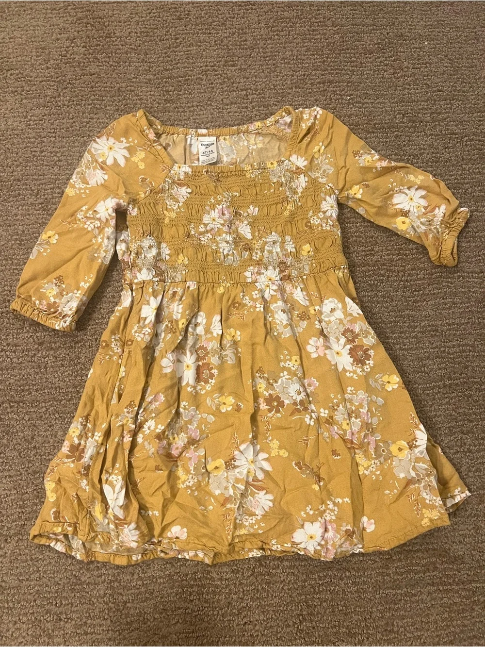 OshKosh B'gosh Mustard Floral Smocked Dress
